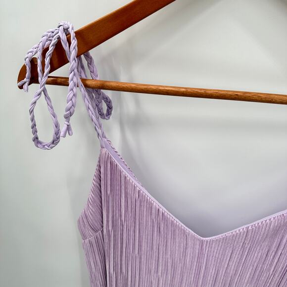 DANNIJO Purple Lilac Mini Pleated Crinkle Braided Strap Mini Dress // S - Picture 6 of 12